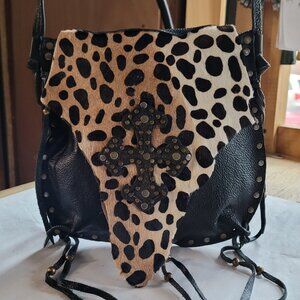 Handmade Goth Black Leather Crossbody